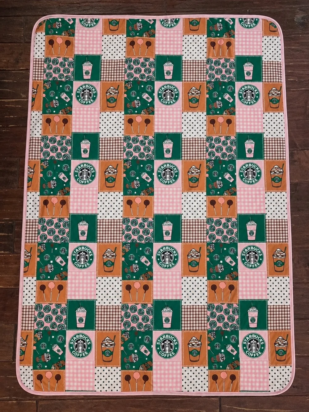 High Society Bamboo Starbucks Pattern Quilted Blanket & Matching Pillowcase